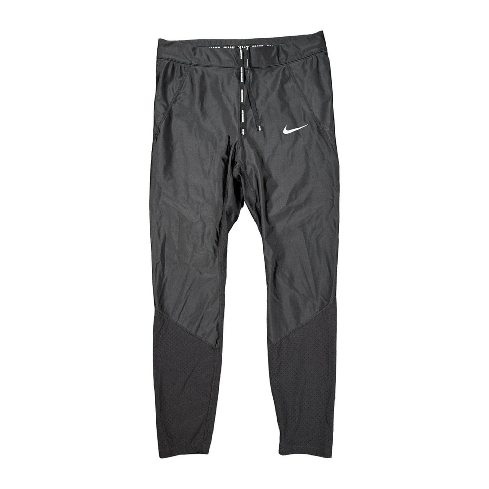 NWOT Nike Running Leggings Womens L Black Perforated Leg Activewear Slim Pants